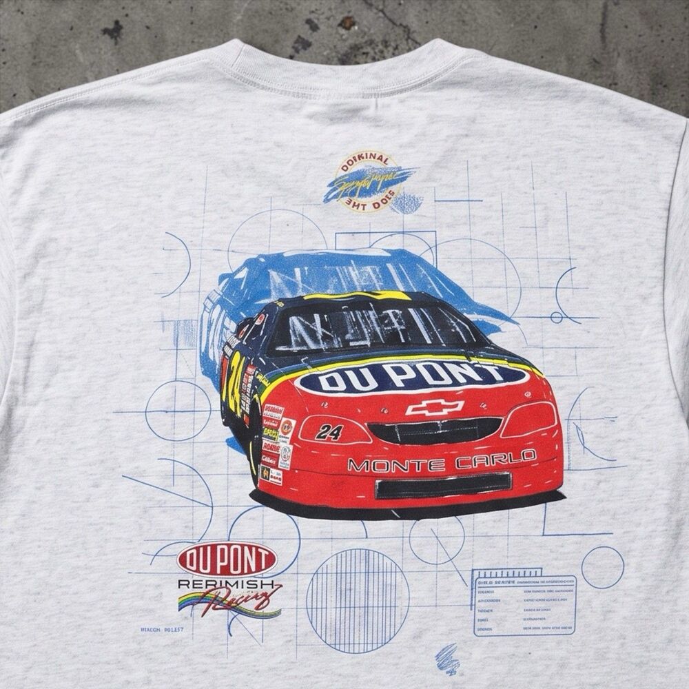 Vtg Jeff Gordon 24 DuPont NASCAR T Shirt LARGE Speed Zone Race Gear 90s Tee